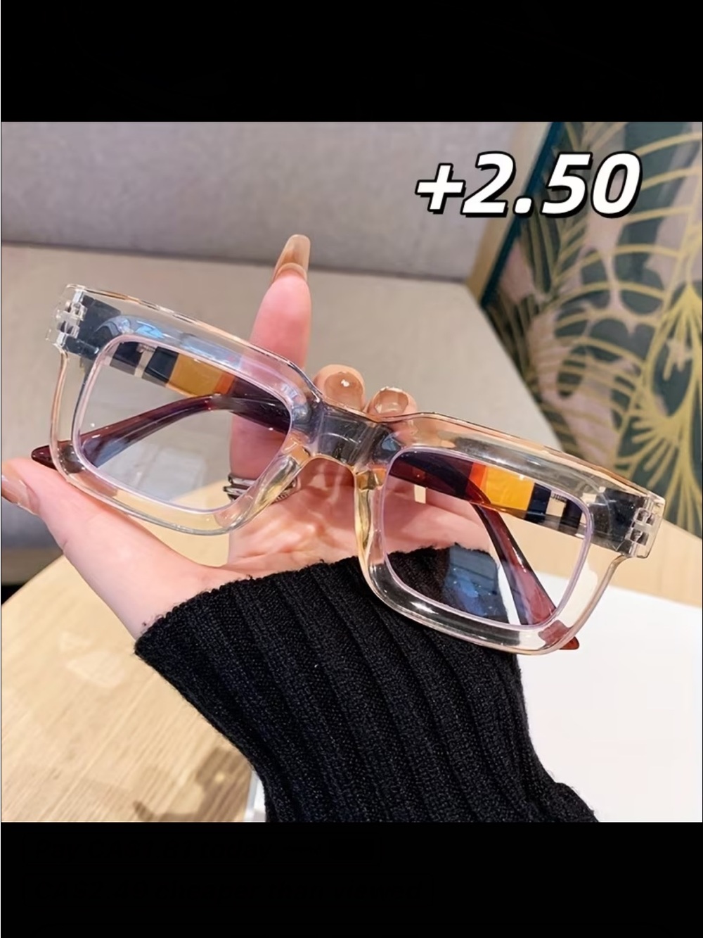 Clear Rectangular Reading Glasses +2.50